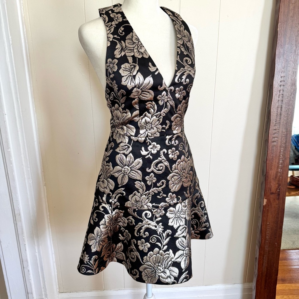 Alice + Olivia Marleen Metallic Floral Brocade Mini Cocktail Prom Dress size 0